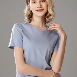 SuyaDream Women Solid T shirts, Silk Cotton Blend, O Neck, Short Sleeved Solid Tee,2025 Summer Candy Colors Basic Cozy Top Green