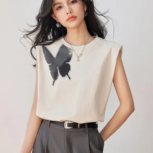 Butterfly Print T Shirt Y2k Harajuku High Street Fashion Casual Women T-shirt Summer New Sleeveless Top Tees Clothes