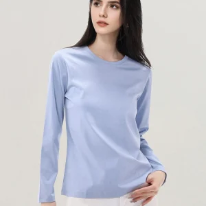 SuyaDream Women Solid T Shirts Silk Cotton Blend Plain O neck Long Sleeved Tee 2025 Spring Autumn Basic Top White Black