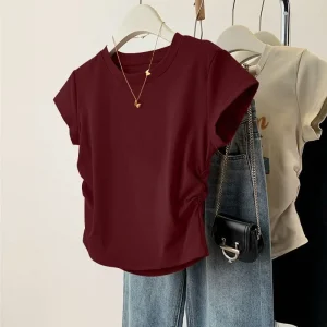 Women Summer Short Sleeved Top for Fashion Versatile Base Shirt Slim Fit Round Neck T-shirt Casual and Sexy Breathable and Cool