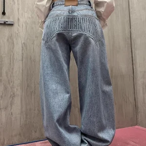 2025 Autumn Winter Women's American Retro Denim Pants Y2K Men Wide Fit Baggy Jean Japanese Harajuku Blue Jean Punk Tide Mom Jean