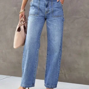Women's Light Blue Wide Leg Straight-Leg Jeans - Stylish and Comfortable Denim Pants for Effortless Fashion